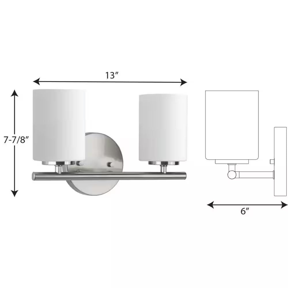 Progress Lighting Replay Collection 13 in. 2-Light Brushed Nickel Etched White Glass Modern Bathroom Vanity Light