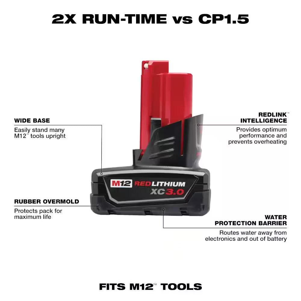 Milwaukee M12 12-Volt Lithium-Ion XC Extended Capacity 3.0 Ah Battery Pack (2-Pack)