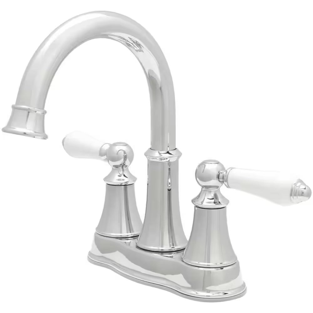 Pfister Courant 4 in. Centerset 2-Handle Bathroom Faucet in Polished Chrome with White Handles