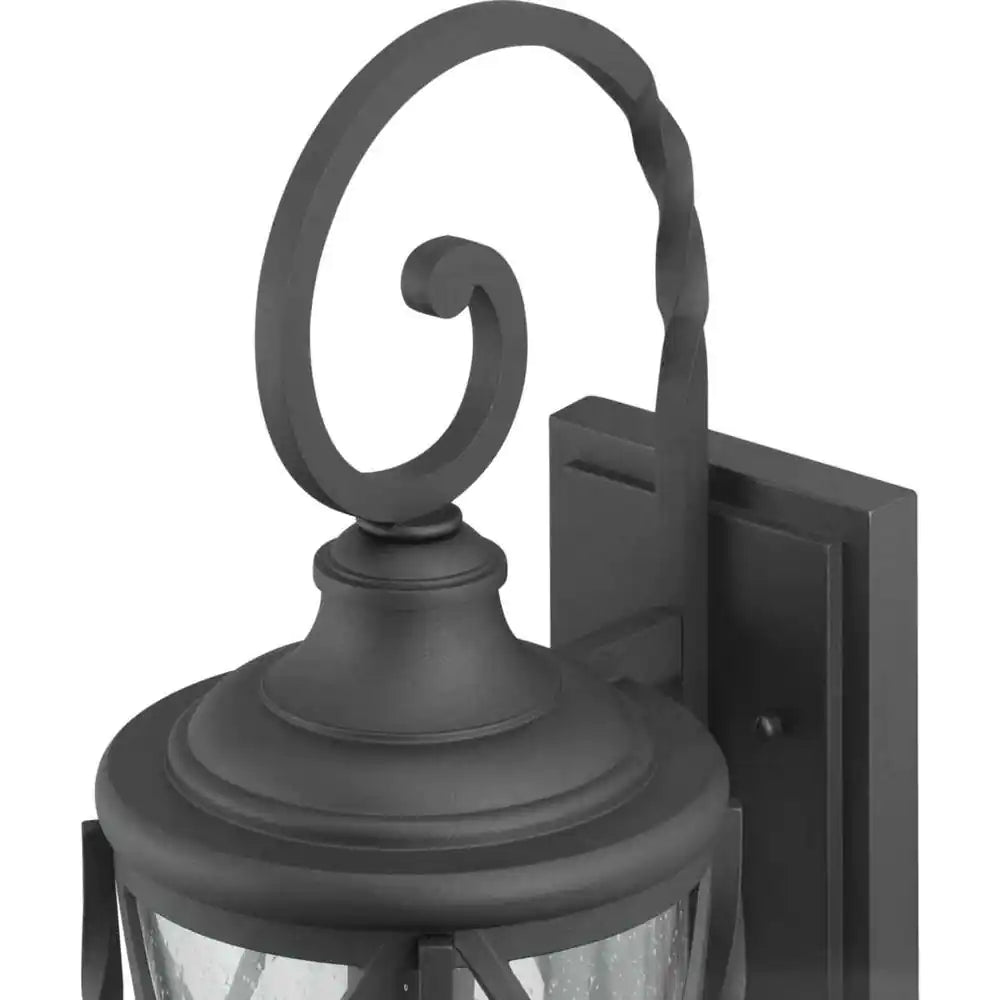 Home Decorators Collection Walcott Manor 8 in. One-Light Gilded Iron Industrial Outdoor Wall Lantern Sconce with Clear Seeded Glass