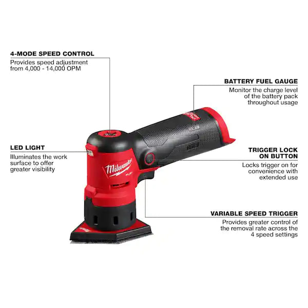 Milwaukee M12 FUEL 12-Volt Lithium-Ion Brushless Cordless Orbital Detail Sander Kit with (1) High Output 2.5 Ah Battery