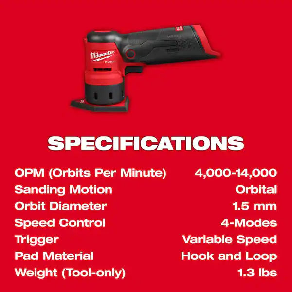 Milwaukee M12 FUEL 12-Volt Lithium-Ion Brushless Cordless Orbital Detail Sander Kit with (1) High Output 2.5 Ah Battery