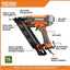 RIDGID Pneumatic 15-Gauge 2-1/2 in. Angled Finish Nailer with CLEAN DRIVE Technology, Tool Bag, and Sample Nails