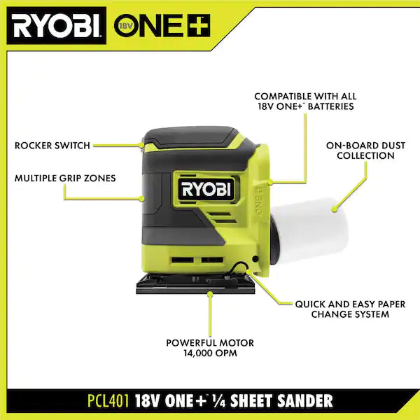 RYOBI ONE+ 18V Cordless 1/4 Sheet Sander (Tool Only)