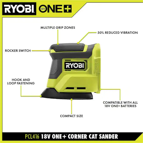 RYOBI ONE+ 18V Cordless Corner Cat Finish Sander (Tool Only)