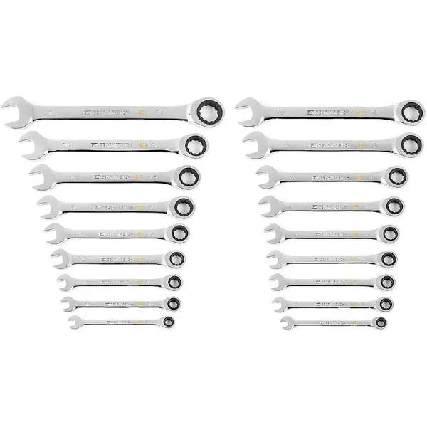GEARWRENCH SAE/MM 90-Tooth Pro Combination Ratcheting Wrench Tool Set with Tray (18-Piece)