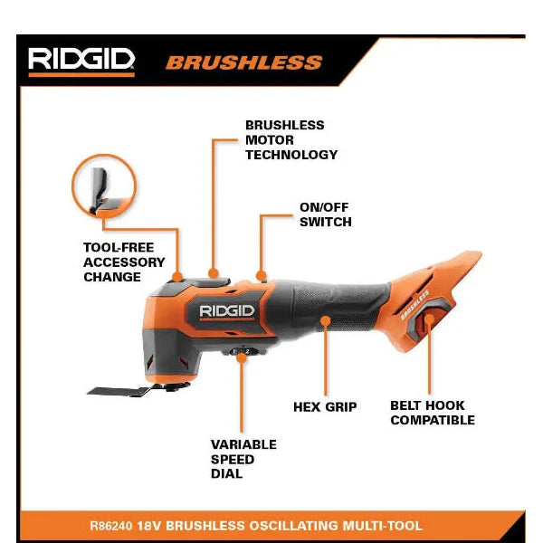 RIDGID 18V Brushless Cordless Oscillating Multi-Tool (Tool Only)