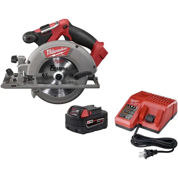 Milwaukee M18 FUEL 18-Volt Lithium-Ion Brushless Cordless 6-1/2 in. Circular Saw w/5.0Ah Battery Starter Kit