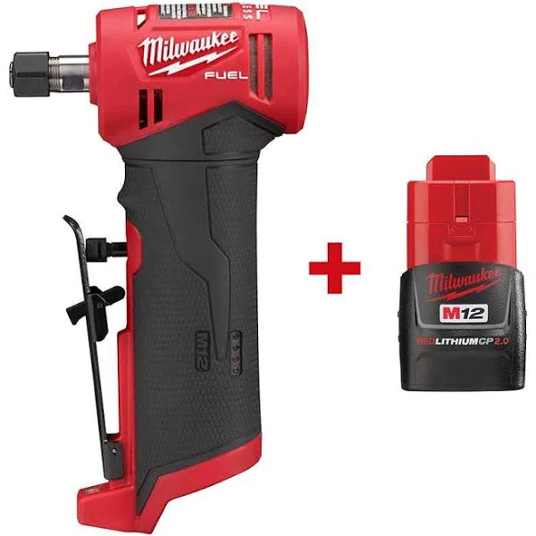 Milwaukee M12 FUEL 12V Lithium-Ion Brushless Cordless 1/4 in. Right Angle Die Grinder with M12 2.0 Ah Battery