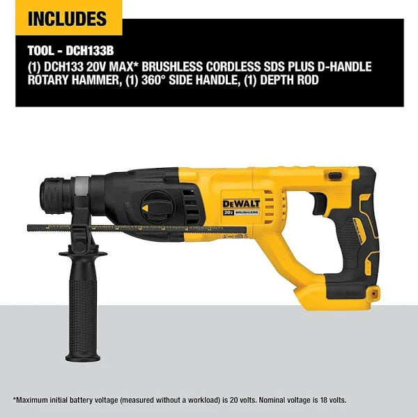 DEWALT 20V MAX Cordless Brushless 1 in. SDS Plus D-Handle Concrete and Masonry Rotary Hammer (Tool Only)