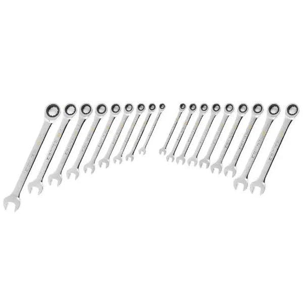 GEARWRENCH SAE/MM 90-Tooth Pro Combination Ratcheting Wrench Tool Set with Tray (18-Piece)