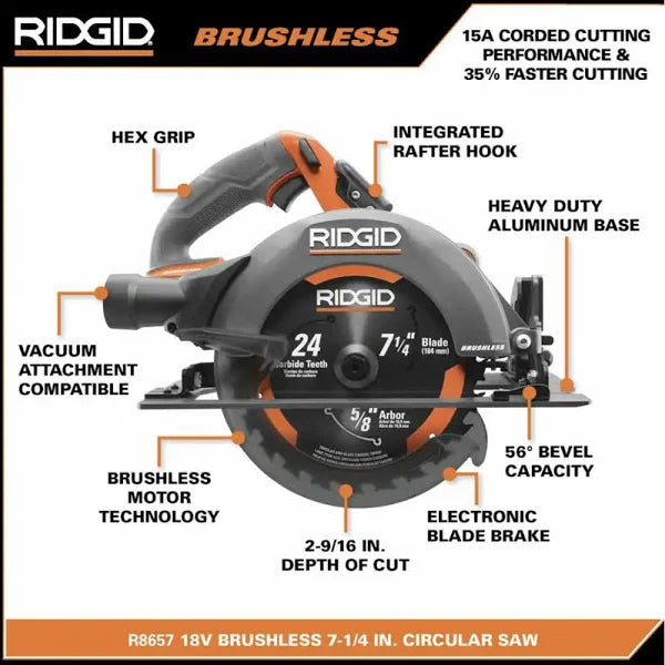 RIDGID 18V Brushless Cordless 7-1/4 in. Circular Saw (Tool Only)