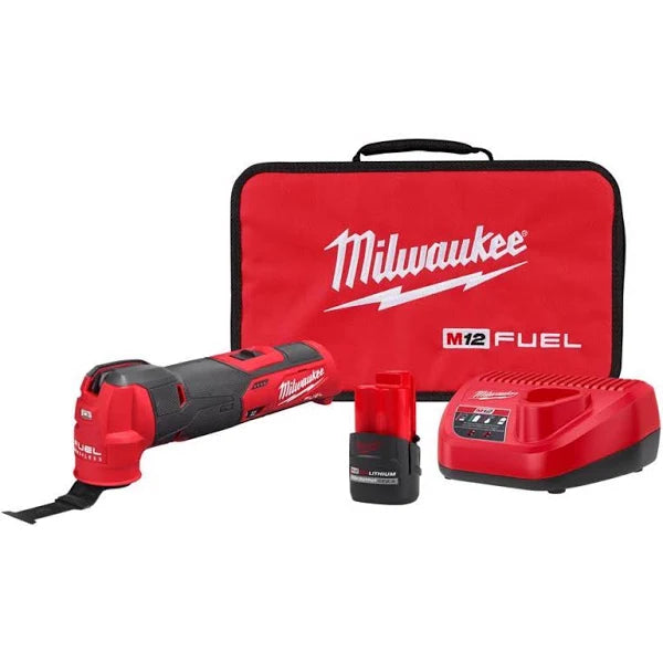 Milwaukee M12 FUEL 12V Lithium-Ion Cordless Oscillating Multi-Tool Kit w/High Output 2.5 Ah Battery, Charger, Accessories & Bag