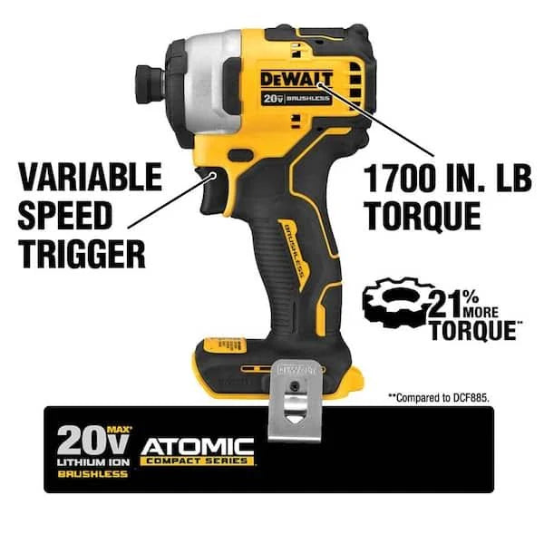 DEWALT ATOMIC 20V MAX Cordless Brushless Compact 1/4 in. Impact Driver Kit and ATOMIC Brushless Compact 1/2 in. Hammer Drill