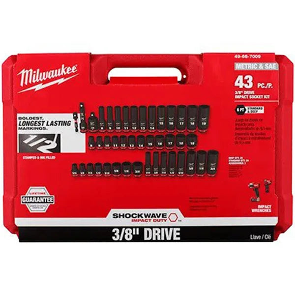 Milwaukee SHOCKWAVE 3/8 in. Drive SAE and Metric 6 Point Impact Socket Set (43-Piece)