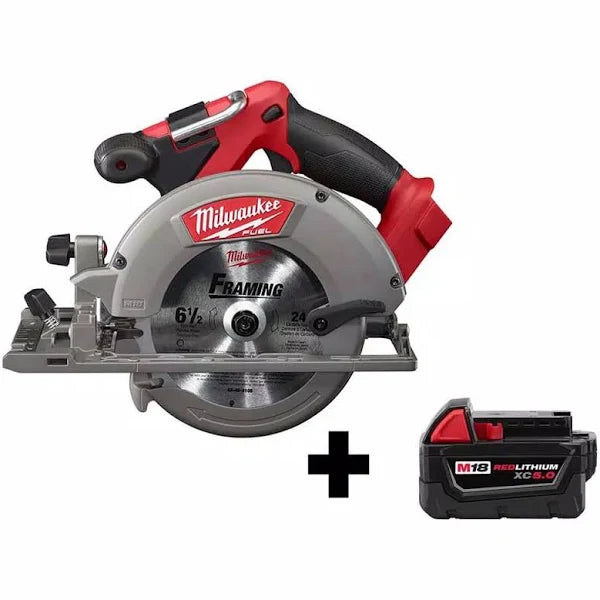 Milwaukee M18 FUEL 18V Lithium-Ion Brushless Cordless 6-1/2 in. Circular Saw W/ M18 5.0 Ah Battery