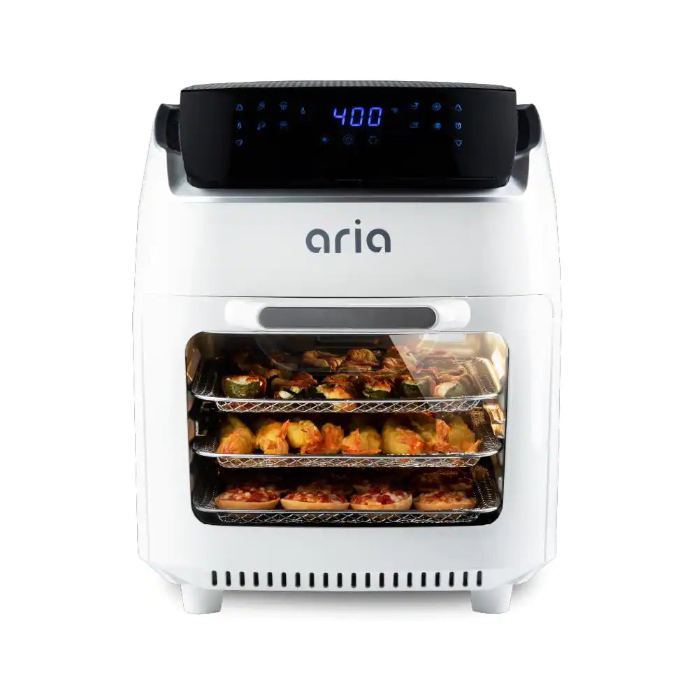 ARIA 10Qt White Air Fryer Oven with Rotating Rotisserie, Dehydration and Recipe Book